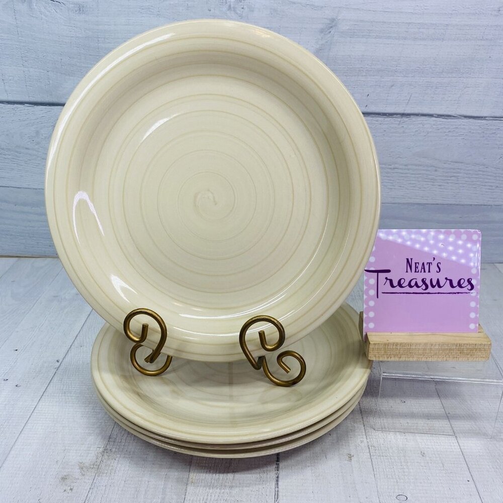 Citrus Grove BEIGE SANDSTONE SWIRL Hand Paint Stoneware Dinner Plates Set Of 4